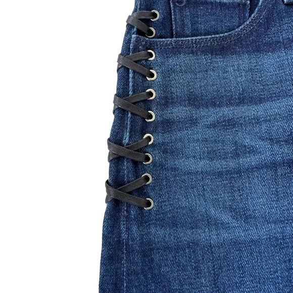 HUDSON Lulu Side Lace up Jean Skirt Distressed Hem Deep Dark Blue Size 24 NWT - Picture 5 of 15